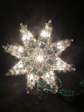 Vintage Christmas Star Tree Topper Lighted 8 Point Star Silver Tinsel Italy
