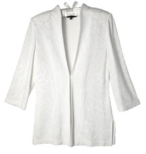 Ming Wang White Jacgaurd Long Jacket Side Slits One Hook Eye 3/4 Sleeve
