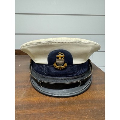 Vintage US Coast Guard USCG Officer Combination Cover Hat White Blue Size 7