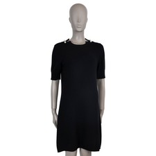 73143 auth CHANEL black cashmere 17B PEARL DETAILED KNIT Dress 42 L