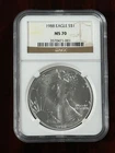 1988 American Silver Eagle NGC MS 70 early Brown Label. A truly beautiful coin.