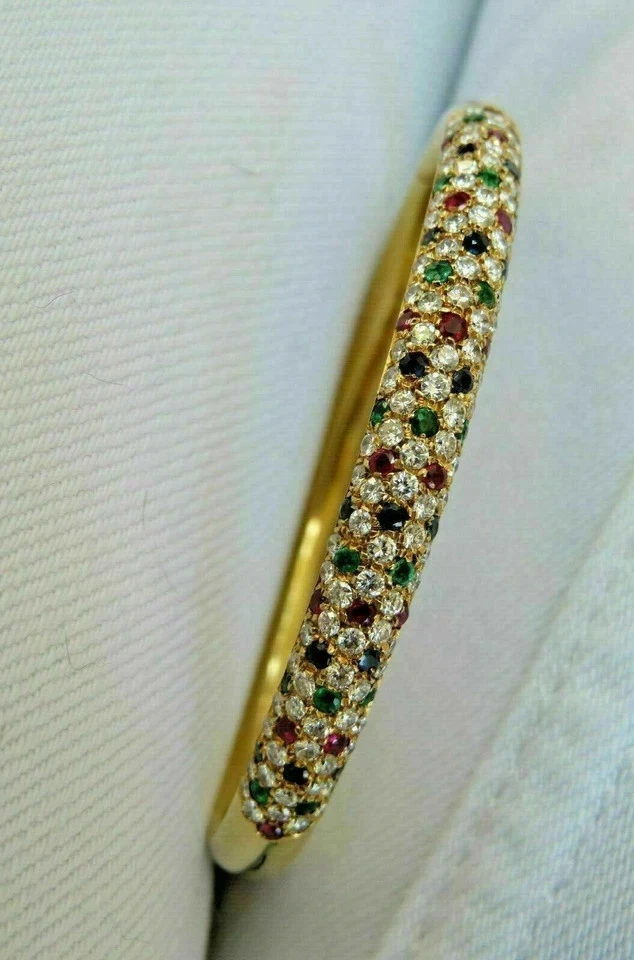 5Ct Round Cut Lab Created Ruby Diam 14K Yellow Gold Plated Women's Bangle 7.5" - Image 2 of 4