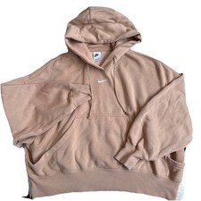 Nike Hoodie Sweatshirt Adult S Beige Center Swoosh Cropped Oversized Womens