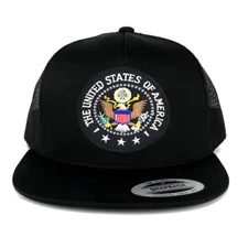 Flexfit USA Emblem Black White Patch 5 Panel Flatbill Mesh Cap - FREE SHIPPING