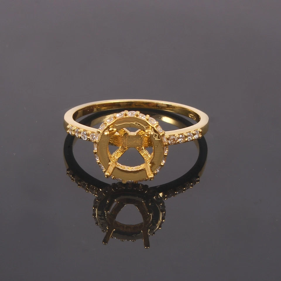 Semi Mount Ring Stone Setting Size 6X6 MM Round Shape Yellow Gold Rhodium Plated - Image 3 of 4