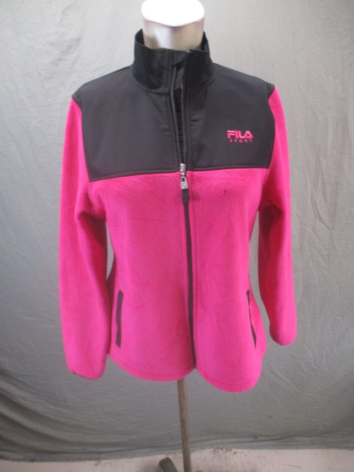Giacca sportiva FILA taglia M donna ROSA full zip supporto colletto tasca pile 732