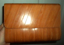 Eel Skin Clutch Bag Light-Tan VTG 2 Zippered Interior Pockets Korea