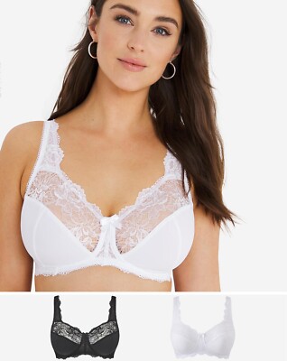 Pretty Secrets 2er Pack BHs Ella Spitze Vollschale ohne Bügel schwarz/weiß UK 34D