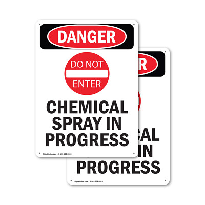 (2 Pack) Chemical Spray In Progress OSHA Danger Sign Decal Metal Plastic