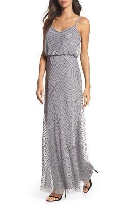 NWOT silver gray Adrianna Papell Beaded Chiffon Blouson Dress size 10 | eBay