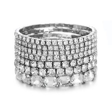 7 PCS Crystal Stretch Bracelets for Women, Bridal Wedding Stackable Layered R...