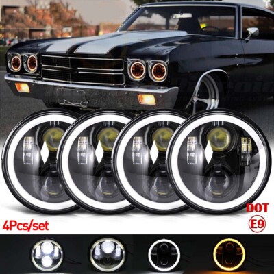 4PCS 5.75'' 5-3/4 inch LED Headlights Hi/Lo Beam DRL for Chevy Chevelle 1964-1970