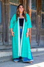 New PLUS SIZE Womens TURQUOISE SMOOTH OSTRICH KIMONO WRAP CARDIGAN DUSTER 1X 2X