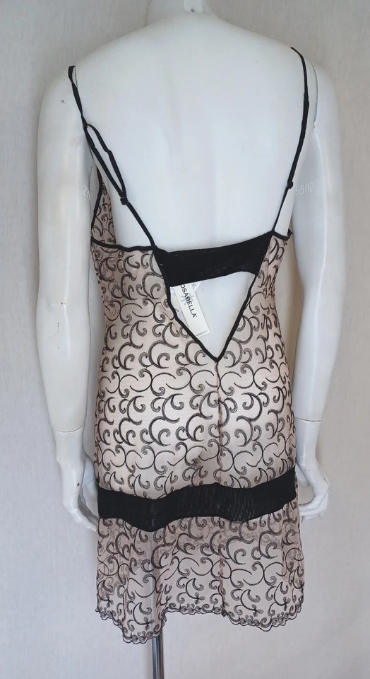 $156 Novo com etiquetas Cosabella L Chemise blush de náilon transparente/bordado preto Casablanca slip - Imagem 3 de 4