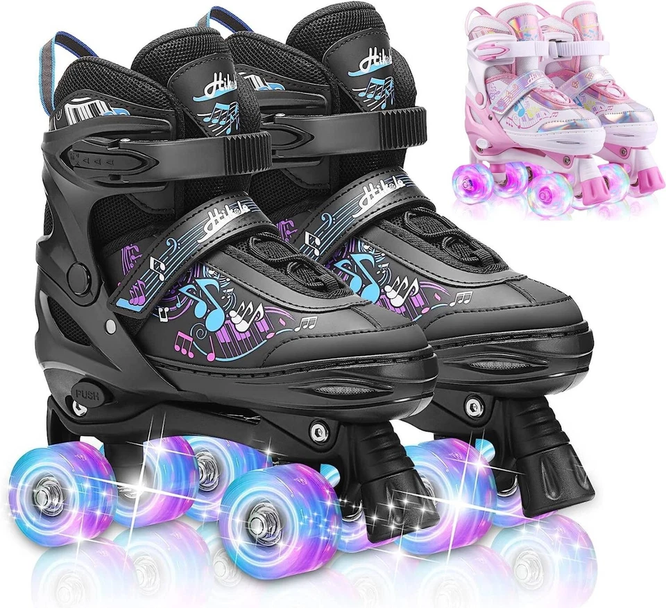 MARKENLOS Kinder Roller Skates Rollerskates S/M/L Rollschuhe Verstellbar mit LED Rädern DE