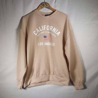 beige oversized graphic sweatshirt 'california los angeles' boohoo size  UK