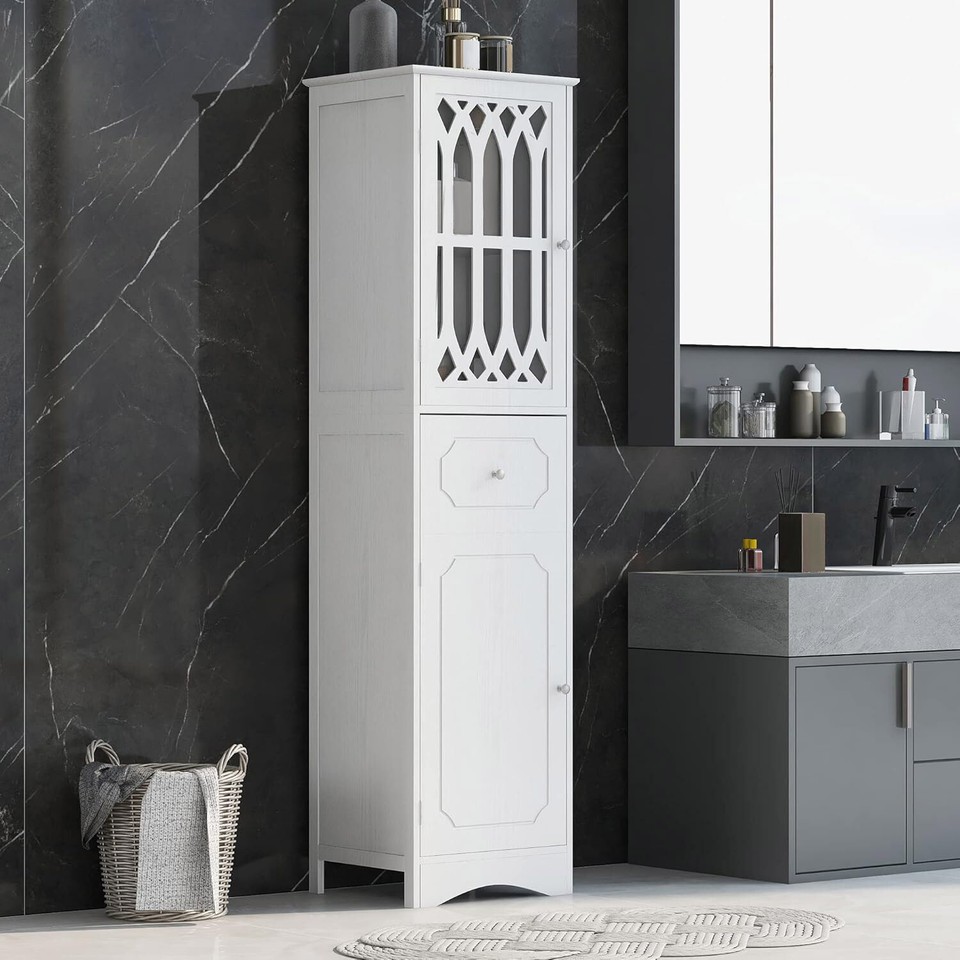 Tall Bathroom Cabinet w/1 Drawer & 2 Doors Freestanding Narrow Storage ...