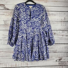 H&M Tunic Top XS Womens Long Sleeve V Neck Pullover Blue White Flowy Classic
