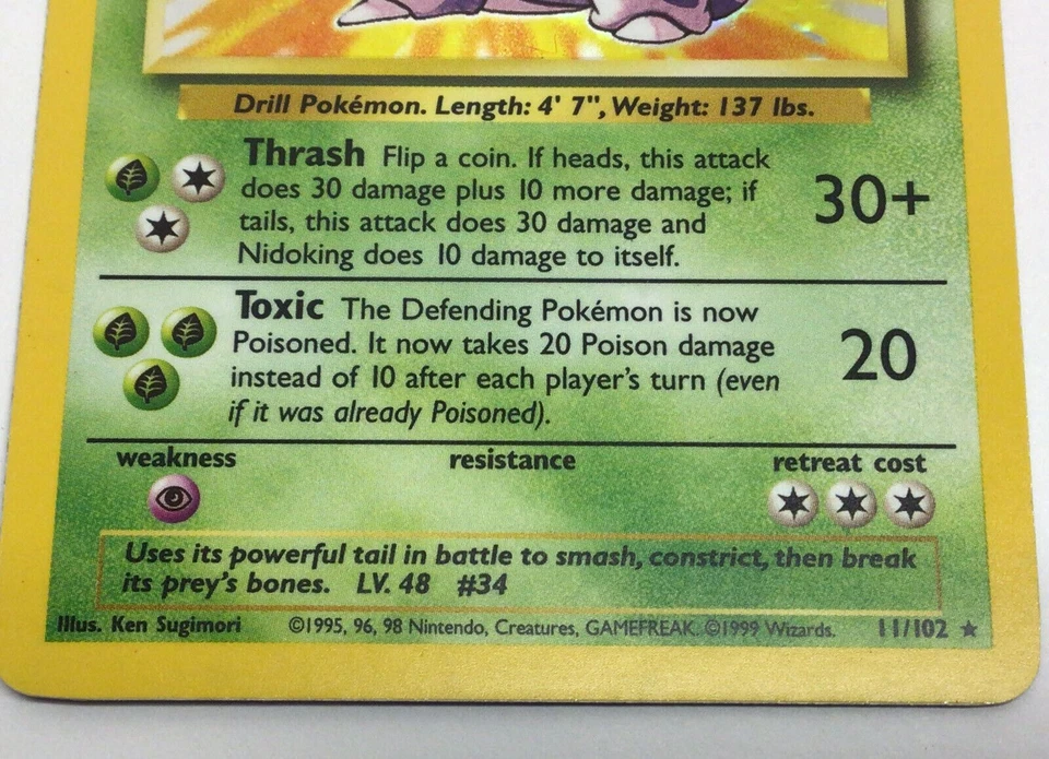 Nidoking 11/102 Base Set Holo Rare Vintage 1999 Pokemon Card - Image 3 of 4