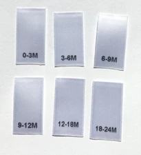 120 pcs Woven Infant Clothing Sewing Garment Label Size Tags Months White