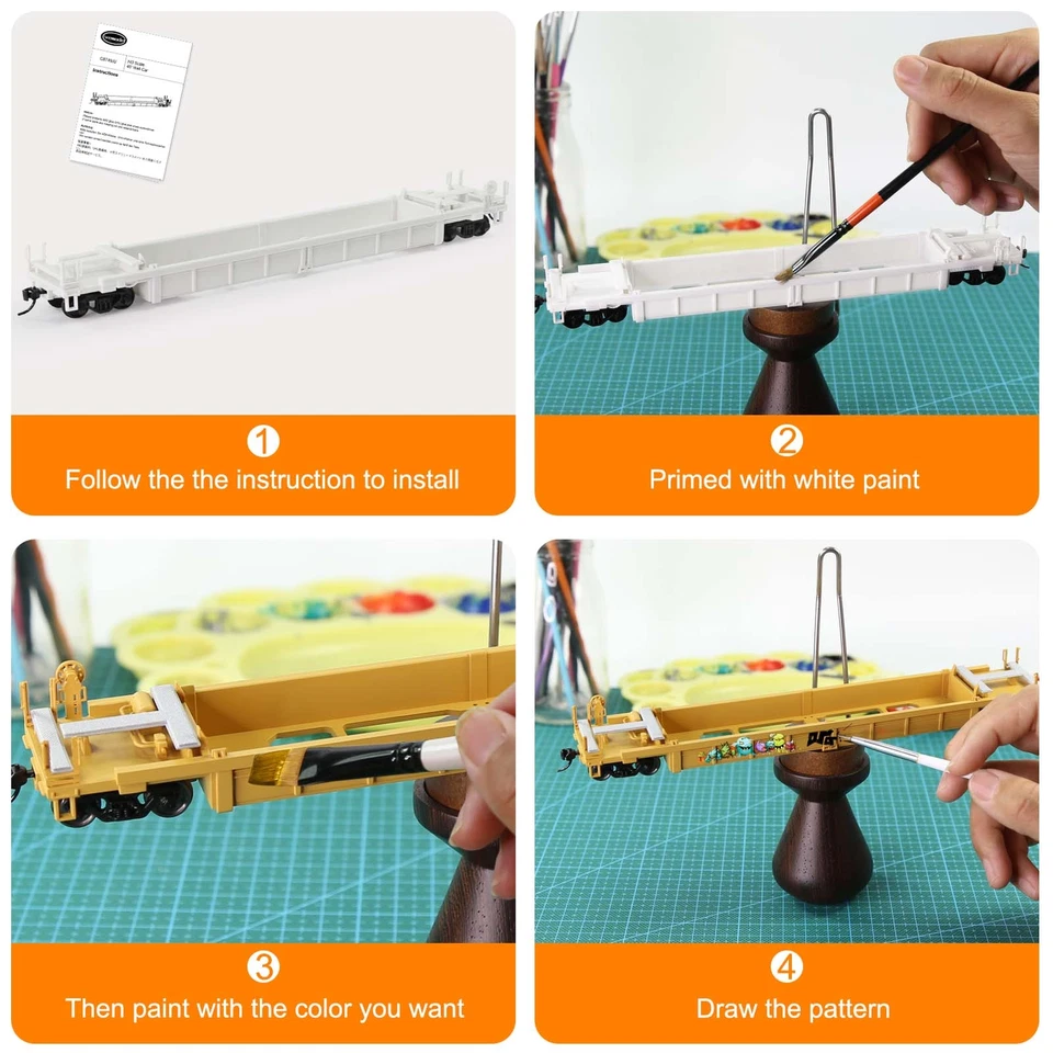 Evemodel 1pc HO Scale 1:87 Blank Unassembled White 40' Well Car Model Wagon - Image 4 of 4