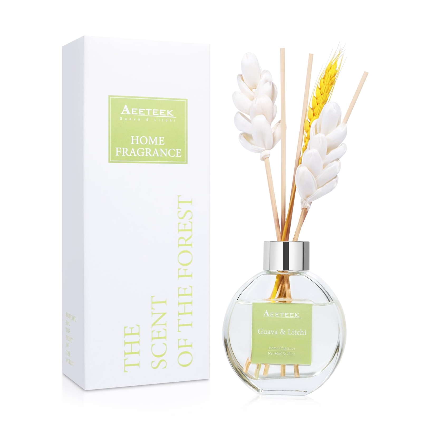 Reed Diffuser Set Guava & Litchi Essential Oil 2.7fl Oz/80ml Strong Fragrance Fr-image
