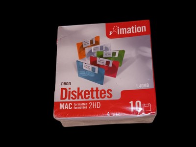 NEW SEALED  10-Pack Imation Neon Diskettes IBM Formatted 2HD 1.44 MB Collectible