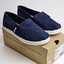 Toms Classic Navy Blue Suede Youth 5.5 Slip On Casual Flat Shoes 10006455 New