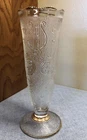 Vintage Jeanette Glass Harp & Lyre Bud Vase Scalloped Rim 7.5" gold trim