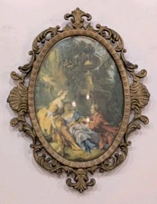 Antique Brass Baroque Style Frame Picture Italy Victorian Couple Wall Hanging