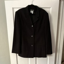 Sag Harbor Wool Women  s Blazer Three Button Fitted With Pockets Black