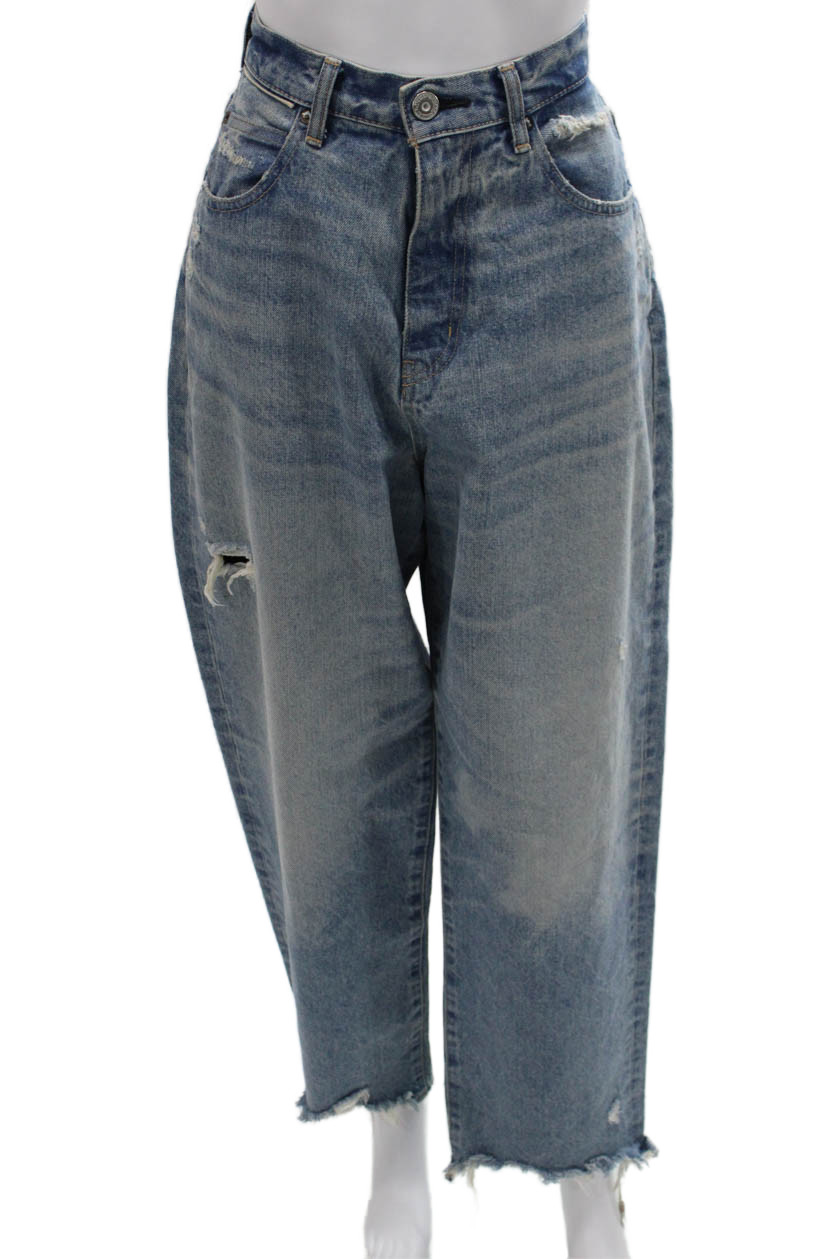 Moussy Women Blue Cropped Jeans 100% Cotton High Rise Size 25Free Shipping in US $100+ Orders | $6.95 Orders Below