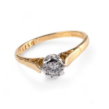 Vintage Diamond Solitaire Ring 18ct Gold Cathedral Set Pre Owned Hallmarked M