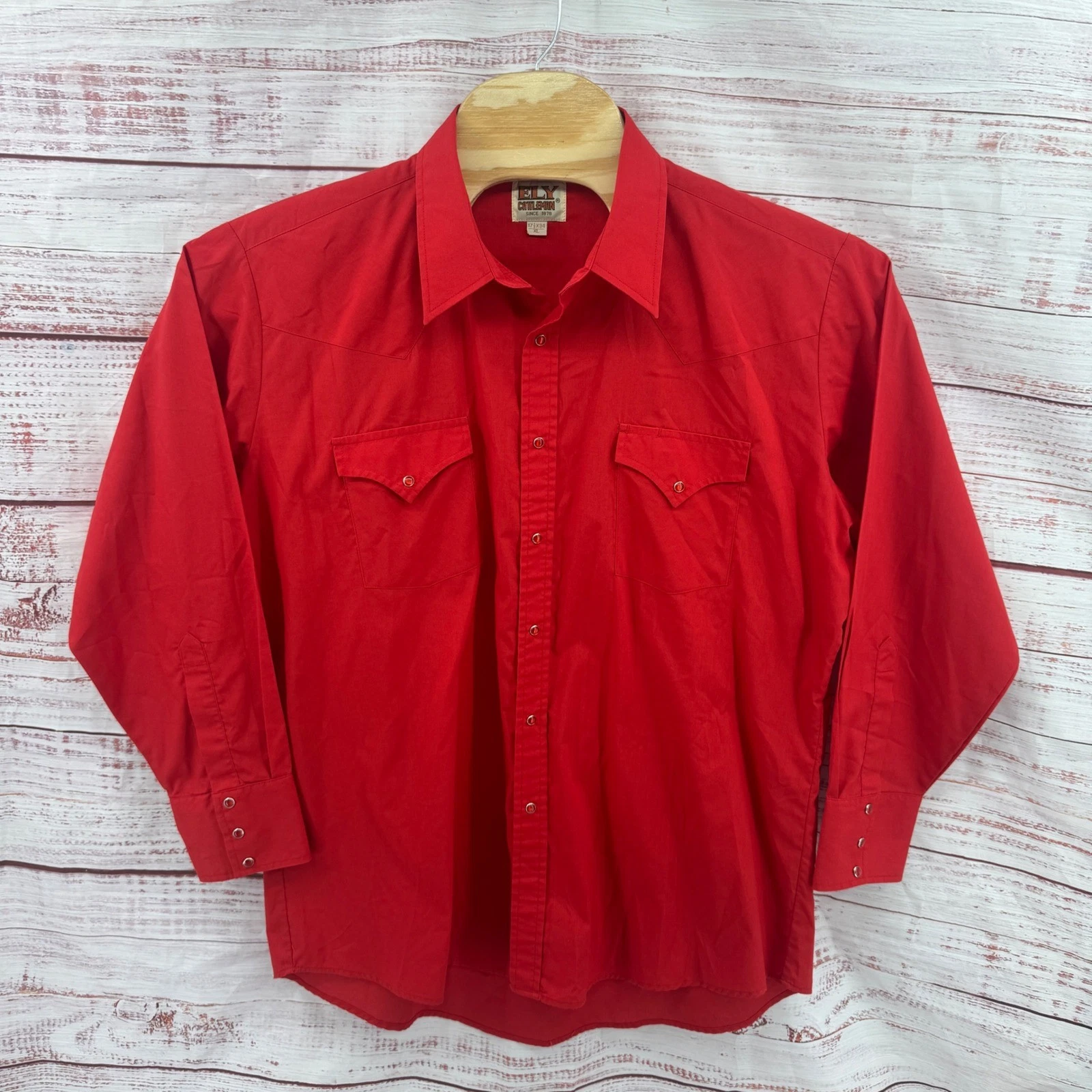 Ely Cattleman Shirt Mens XL Red Western Pearl Snap Long Sleeve Cowboy Rodeo