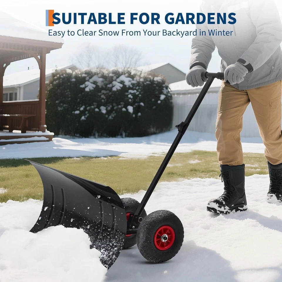 Snow Shovel with Wheels Durable Metal Snow Removal Pusher Plow for Driveway 29" - Image 2 of 4