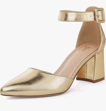 Chunky Heels Pointed Toe 2 Inch Pumps with Ankle Strap Comfortable Dress...