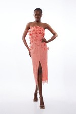 Karen Millen Bodycon Midi Dress UK14 in Pink RRP £249