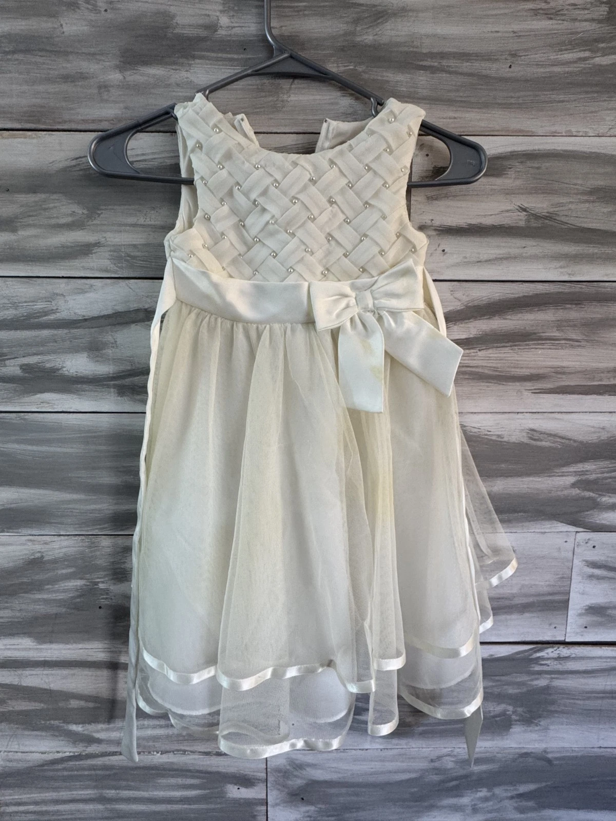 Rare Editions Girls White Sequin Floral Tulle Fit & Flare Dress Bow Size 4T