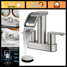 4 Inch Centerset Waterfall Bathroom Sink Faucet - Modern 2 Handle Mixer Tap, Pop