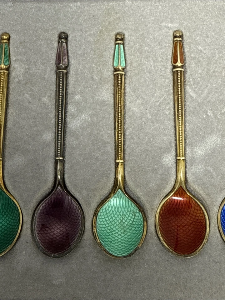 Juego de 6 cucharas esmaltadas danesas Dinamarca A. Michelsen Foto 4 de 4