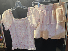 Girl's Cat  Jack 2-pc Pink Flowered Skirt Set Rushing Ruffles - Sz XL 14 