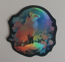 Red Fox Sitting In The Moonlight Reflective Sticker 2" O 