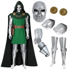 Fantastic 4 Doctor Doom Cosplay Battle Suit Green Costume With Armor Accessories