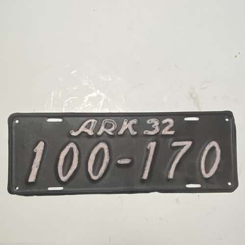 1932 Arkansas License Plate ARK 32 #100-170 Vintage Embossed Black White Tag