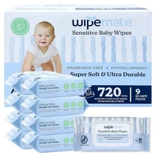 9 PACK Wipemate Baby Wipes Hypoallergenic Fragrance-Free Soft 80/Pack Total 720