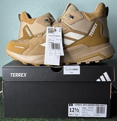 US Men s 12.5 - Adidas TERREX Anylander Mid Leather Climaproof  Cardboard Beige 