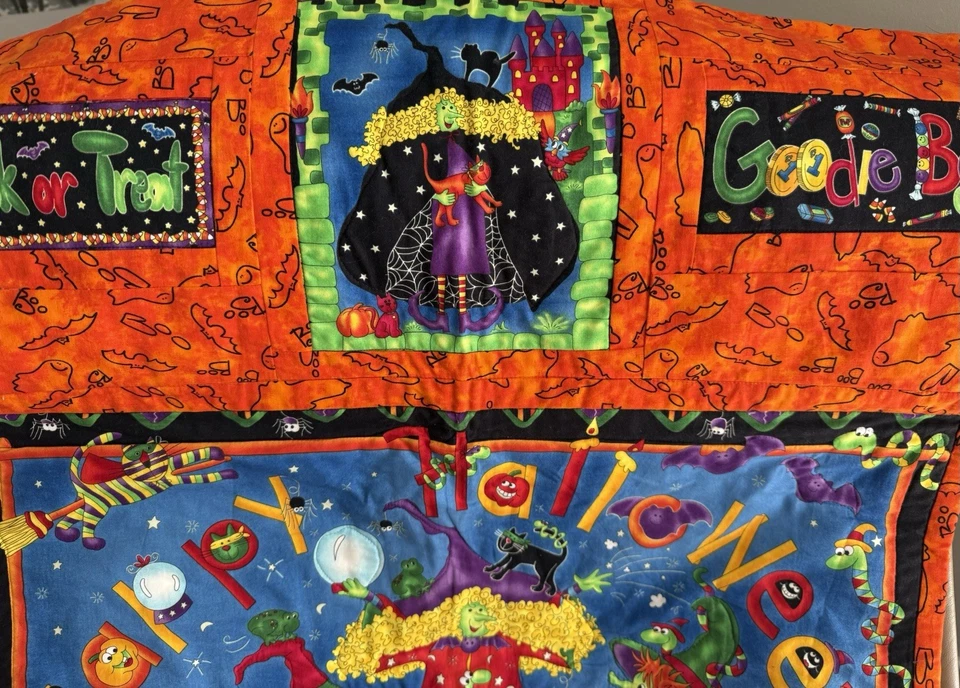 Moda Happy Halloween Handmade Quilted Blanket Throw Ghoul Friends Witch Cats 48” - Image 4 of 4