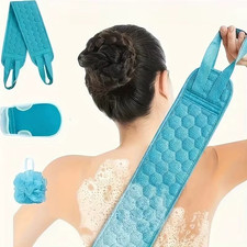 3pc Bath Exfoliating Back Strap Scrub Glove Loofah Set Shower Body Scrubber PINK