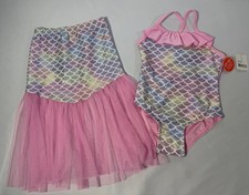 Girls Mermaid Swim Set One Piece Swimsuit Tulle Cover Up Skirt UPF 50 4T NWT