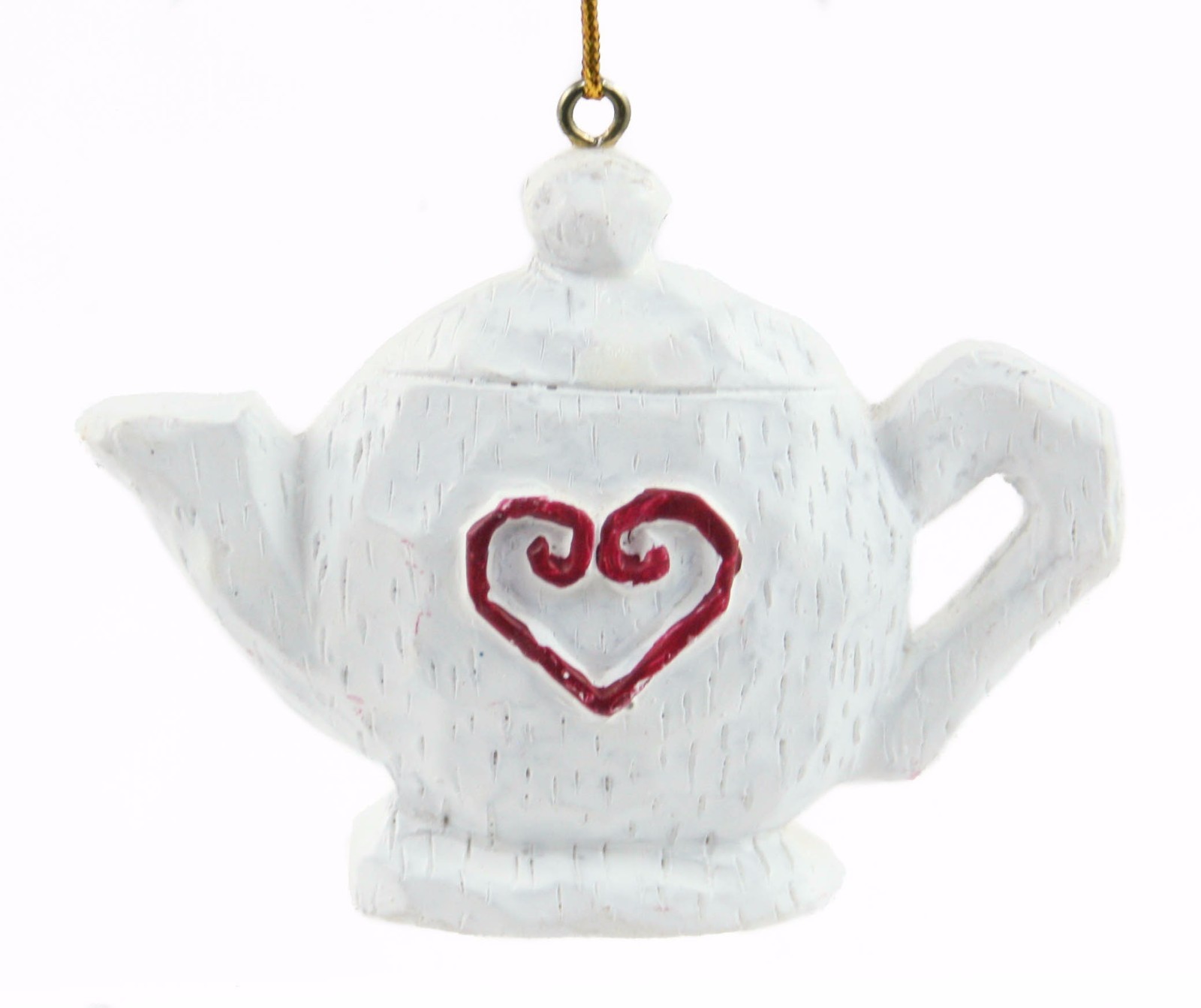 Ceramic White Red Heart Teapot Christmas Ornament Holiday Decoration